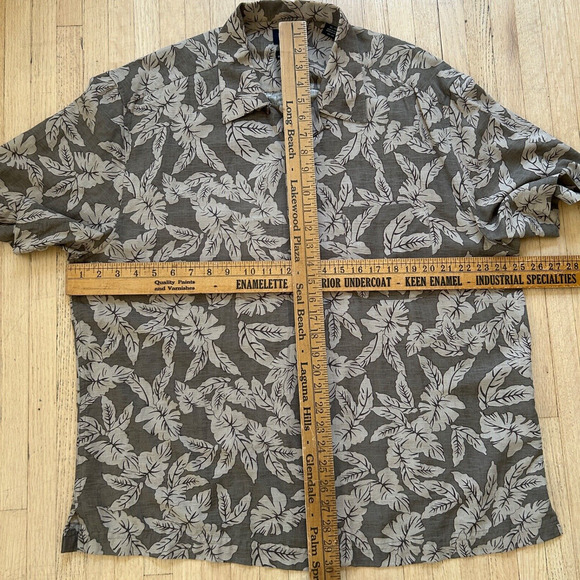 Haggar 100% Silk Hawaiian Shirt Mens XL Brown Palm Tree Floral Button Up - Picture 6 of 8